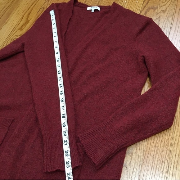 Madewell maroon merino wool blend open front relaxed Fit long knit cardigan - Picture 9 of 16